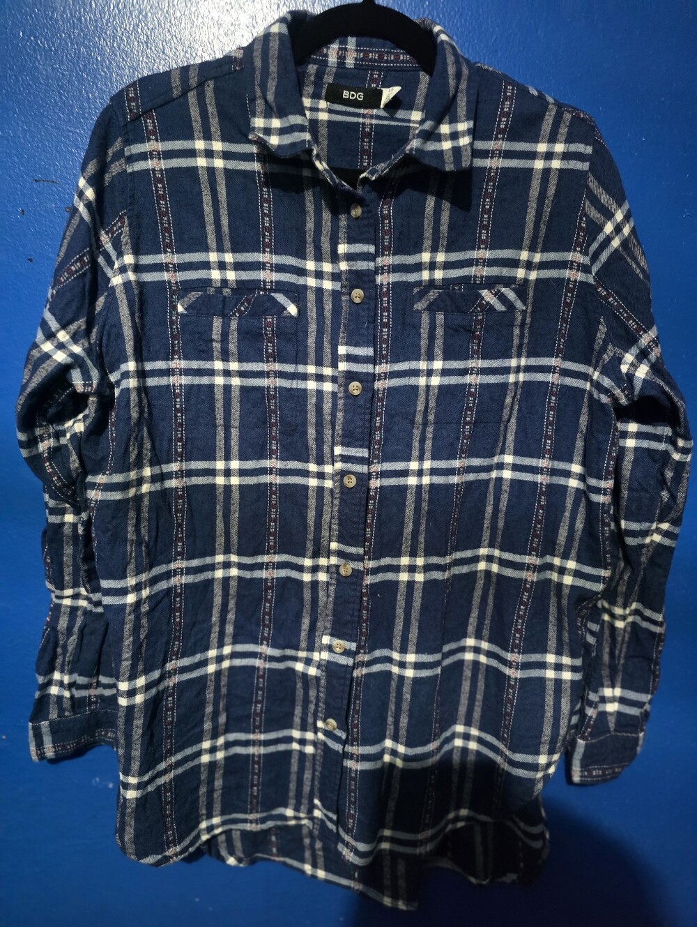 Preowned BDG Obie Blue Plaid Flannel Boyfriend Shirt from Urban Outfitters Small